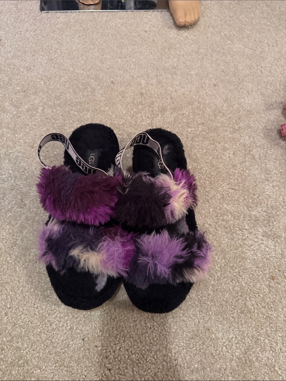 UGG Women's Purple & Black Multi Shearling Slide Sandals